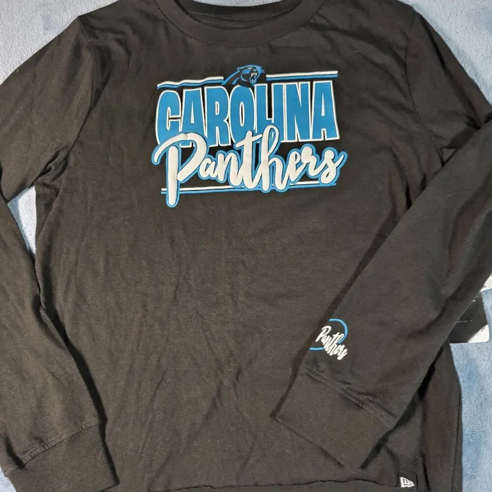 Carolina Panthers Girls 10/12 Long Sleeve Shirt NFL Team Apparel Black NWT